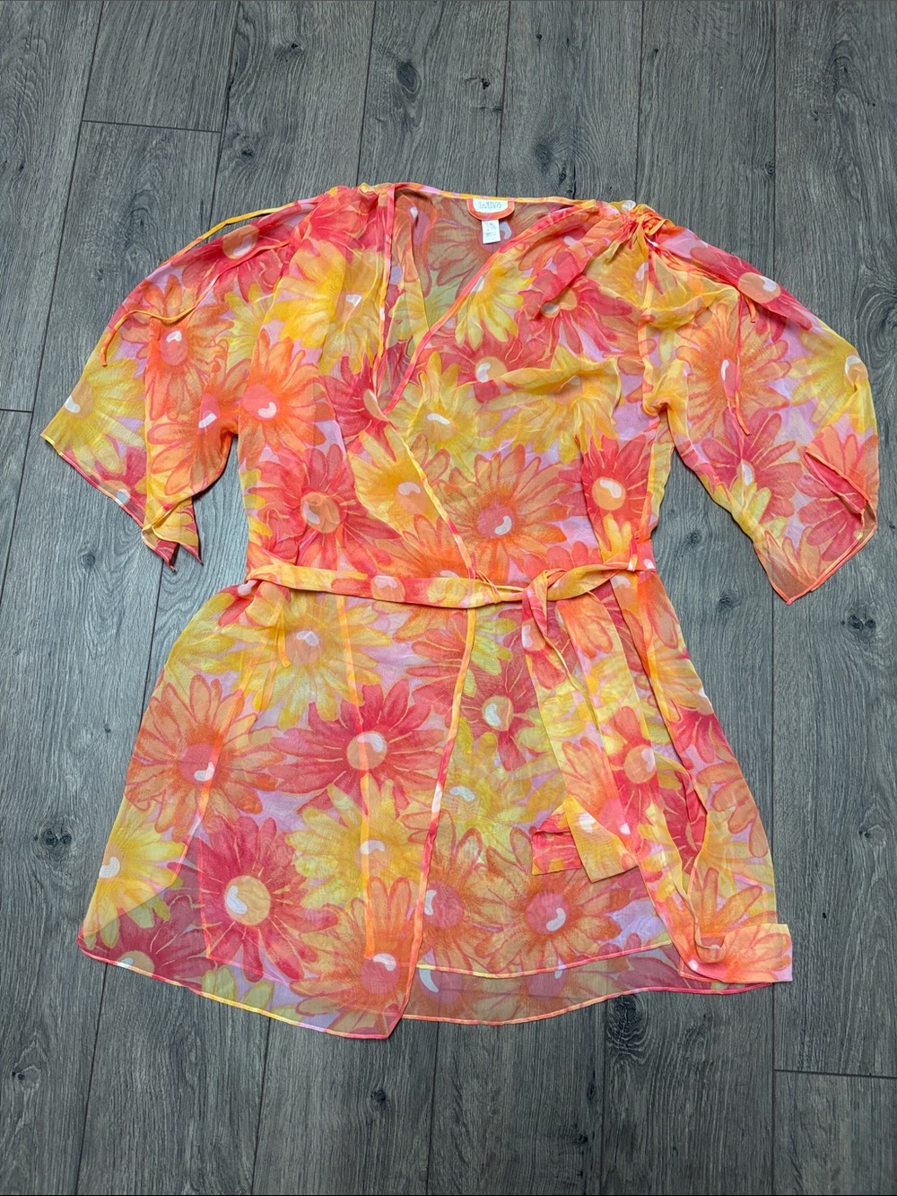 La SENZA Floral Sheer Wrap Top — Yellow & Coral